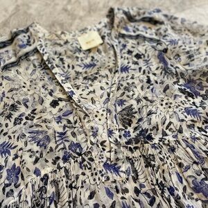 Maeve White Blue & Black Floral Sheer Boho Dress